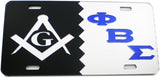 Mason + Phi Beta Sigma Split Mirror License Plate [Black/Silver/Silver/Blue]