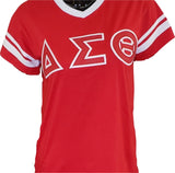 Buffalo Dallas Delta Sigma Theta Striped V-Neck T-Shirt [Short Sleeve - Red]