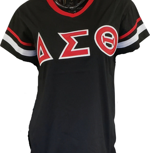 Buffalo Dallas Delta Sigma Theta Striped V-Neck T-Shirt [Short Sleeve - Black]