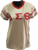 Buffalo Dallas Delta Sigma Theta Striped V-Neck T-Shirt [Short Sleeve - Khaki]