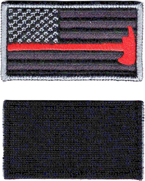 Thin Red Line US Flag Fire Fighter Axe Hook And Loop Patch [Black]