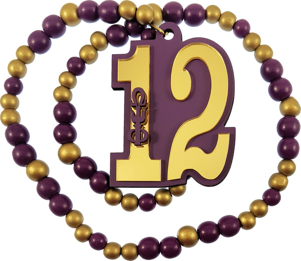 Omega Psi Phi Wood Color Bead Tiki Line #12 Medallion [Purple/Gold]