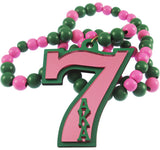 Alpha Kappa Alpha Line #7 Mirror Wood Color Bead Tiki Necklace [Pink/Green]