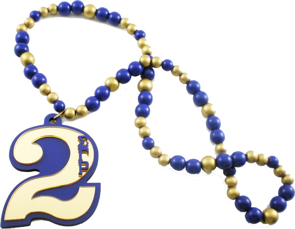 Sigma Gamma Rho Wood Color Bead Tiki Line #2 Medallion [Blue/Gold]