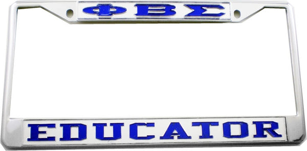 Phi Beta Sigma Educator License Plate Frame [Silver Standard Frame - Silver/Blue]