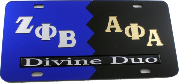 Zeta Phi Beta + Alpha Phi Alpha Split Divine Duo License Plate [Blue/Black]