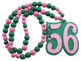 Alpha Kappa Alpha Line #56 Mirror Wood Color Bead Tiki Necklace [Pink/Green]