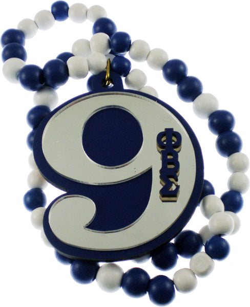 Phi Beta Sigma Wood Color Bead Tiki Line #9 Medallion [Blue/White]