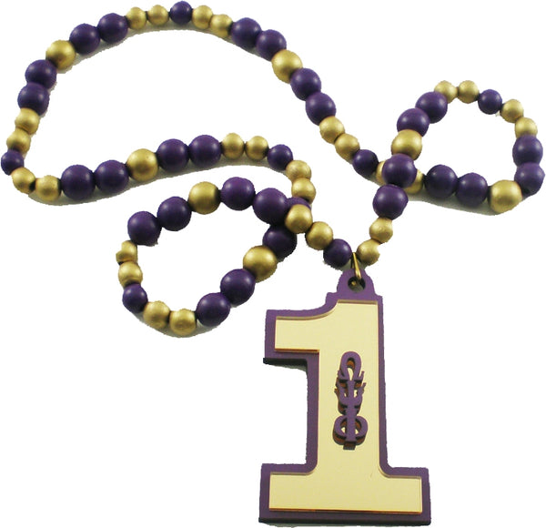 Omega Psi Phi Wood Color Bead Tiki Line #1 Medallion [Purple/Gold]