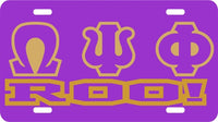 Omega Psi Phi Roo! Insert Outline Mirror License Plate [Purple/Purple/Gold]