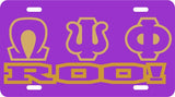 Omega Psi Phi Roo! Insert Outline Mirror License Plate [Purple/Purple/Gold]