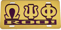 Omega Psi Phi Roo! Insert Outline Mirror License Plate [Gold/Gold/Purple]