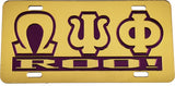 Omega Psi Phi Roo! Insert Outline Mirror License Plate [Gold/Gold/Purple]