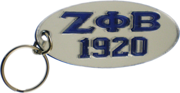 Zeta Phi Beta 1920 Oval Key Chain [Silver/Blue]