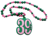 Alpha Kappa Alpha Line #39 Mirror Wood Color Bead Tiki Necklace [Pink/Green]