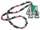 Alpha Kappa Alpha Line #44 Mirror Wood Color Bead Tiki Necklace [Pink/Green]