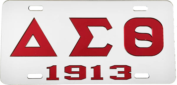 Delta Sigma Theta 1913 Mirror License Plate [Silver/Red]