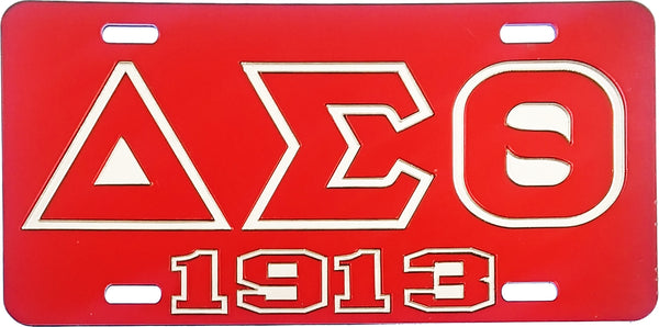 Delta Sigma Theta 1913 Outline Mirror License Plate [Red/Red/Silver]