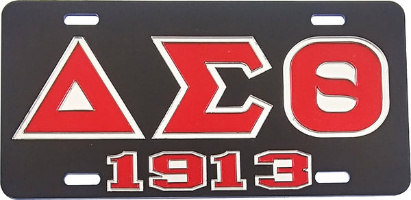 Delta Sigma Theta 1913 Outline Mirror License Plate [Black/Red/Silver]