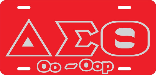 Delta Sigma Theta Oo-Oop Outline Mirror License Plate [Red/Red/Silver]