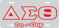 Delta Sigma Theta Oo-Oop Outline Mirror License Plate [Silver/Silver/Red]