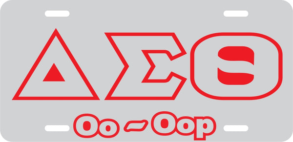 Delta Sigma Theta Oo-Oop Outline Mirror License Plate [Silver/Silver/Red]