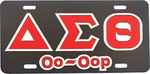 Delta Sigma Theta Oo-Oop Outline Mirror License Plate [Black/Red/Silver]