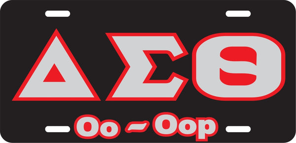 Delta Sigma Theta Oo-Oop Outline Mirror License Plate [Black/Silver/Red]