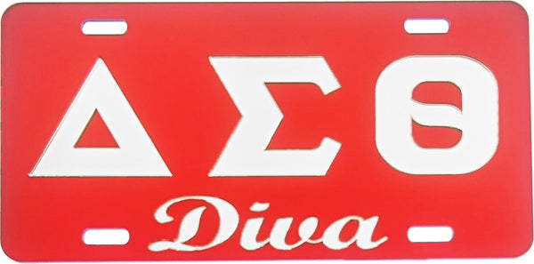 Delta Sigma Theta Diva Mirror License Plate [Red/Silver]