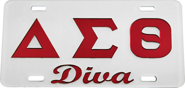 Delta Sigma Theta Diva Mirror License Plate [Silver/Red]
