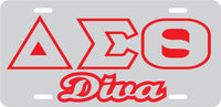 Delta Sigma Theta Diva Outline Mirror License Plate [Silver/Silver/Red]