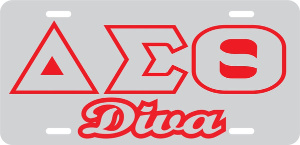 Delta Sigma Theta Diva Outline Mirror License Plate [Silver/Silver/Red]