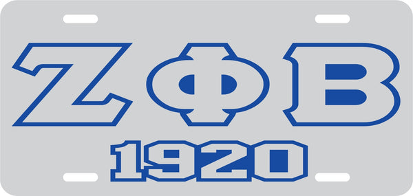 Zeta Phi Beta 1920 Outline Mirror License Plate [Silver/Silver/Blue]