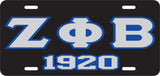 Zeta Phi Beta 1920 Outline Mirror License Plate [Black/Silver/Blue]
