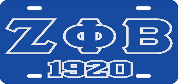 Zeta Phi Beta 1920 Outline Mirror License Plate [Blue/Blue/Silver]