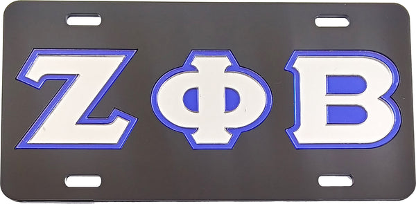 Zeta Phi Beta Outline Mirror License Plate [Black/Silver/Blue]