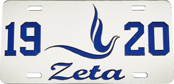 Zeta Phi Beta 1920 Dove Mirror License Plate [Silver/Blue]