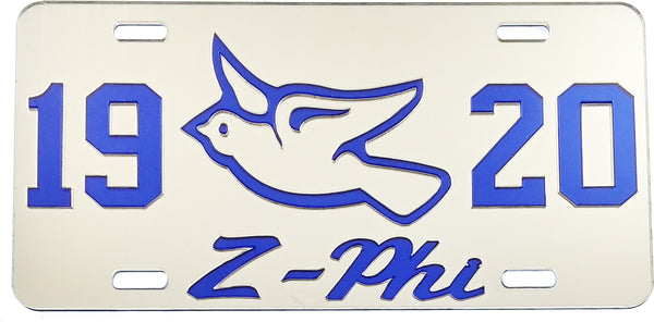 Zeta Phi Beta 1920 Dove Z-Phi Mirror License Plate [Silver/Blue]