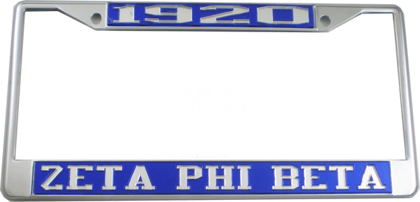 Zeta Phi Beta 1920 License Plate Frame [Silver Standard Frame - Blue/Silver]