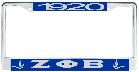 Zeta Phi Beta 1920 Doves License Plate Frame [Silver Standard Frame - Blue/Silver]