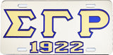 Sigma Gamma Rho 1922 Outline Mirror License Plate [Silver/Gold/Blue]