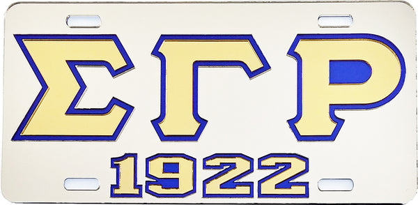 Sigma Gamma Rho 1922 Outline Mirror License Plate [Silver/Gold/Blue]