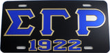 Sigma Gamma Rho 1922 Outline Mirror License Plate [Black/Blue/Gold]