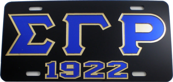 Sigma Gamma Rho 1922 Outline Mirror License Plate [Black/Blue/Gold]
