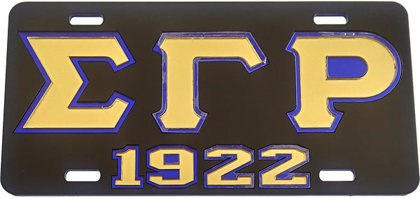 Sigma Gamma Rho 1922 Outline Mirror License Plate [Black/Gold/Blue]