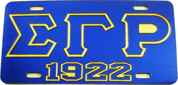 Sigma Gamma Rho 1922 Outline Mirror License Plate [Blue/Blue/Gold]