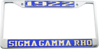 Sigma Gamma Rho 1922 License Plate Frame [Silver Standard Frame - Blue/Gold]