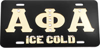 Alpha Phi Alpha Ice Cold Pearls Mirror License Plate [Black/Gold]
