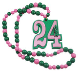 Alpha Kappa Alpha Line #24 Mirror Wood Color Bead Tiki Necklace [Pink/Green]