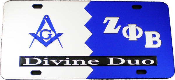 Mason + Zeta Phi Beta Split Divine Duo License Plate [Silver/Blue]
